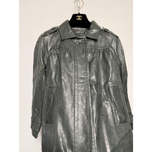 Banana Republic Genuine Leather Jacket Womens Medium Gray Epaulet Belted Cuffs - Picture 5 of 16